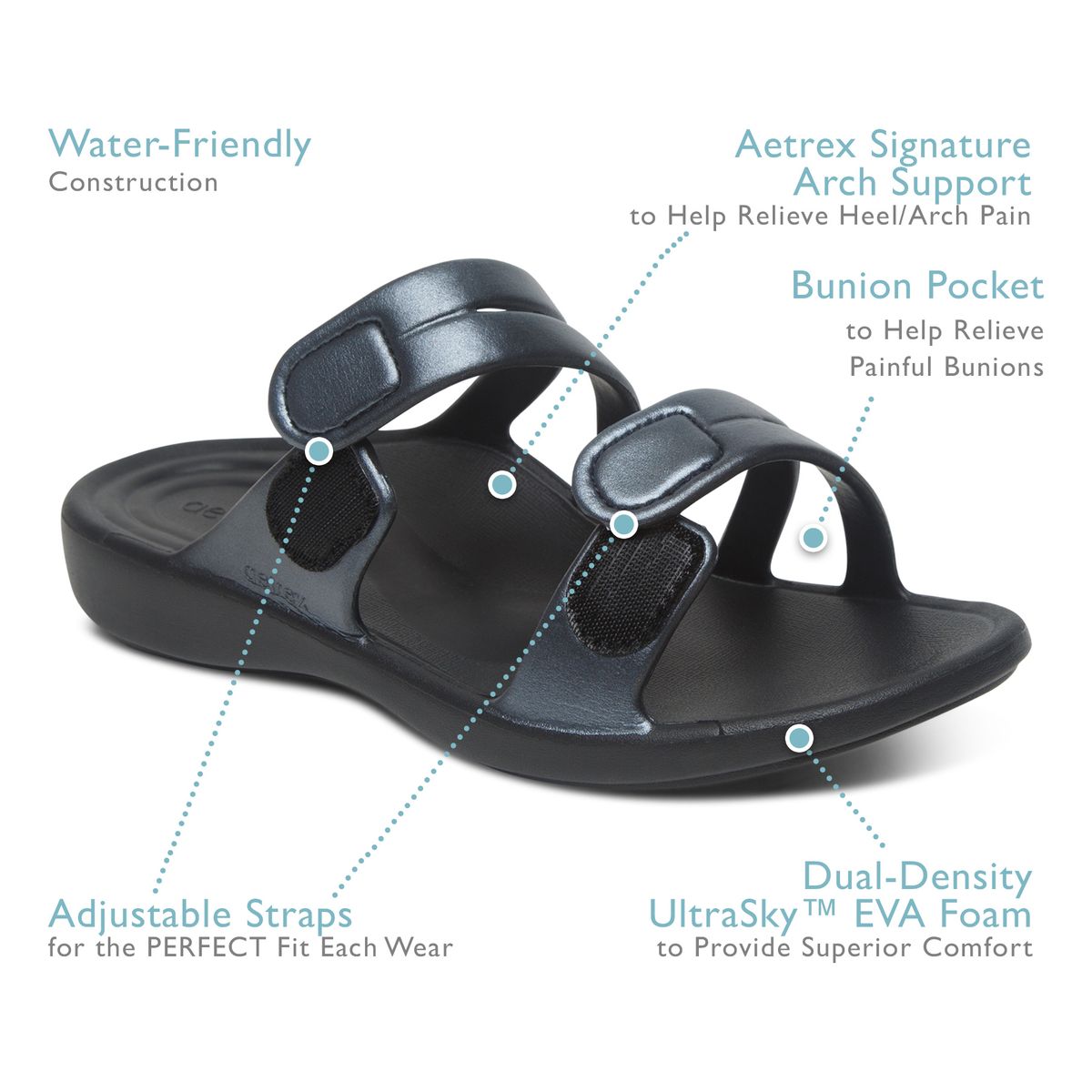 Aetrex Janey Women's Sport Slide – Black