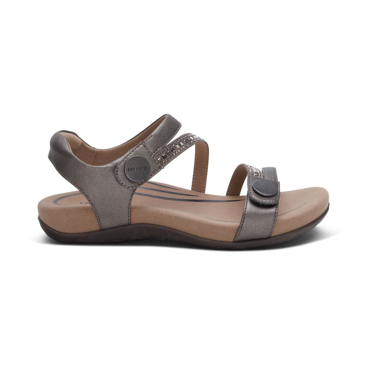 Aetrex Jess Women's Adjustable Quarter Strap Sandal – Pewter Sparkle