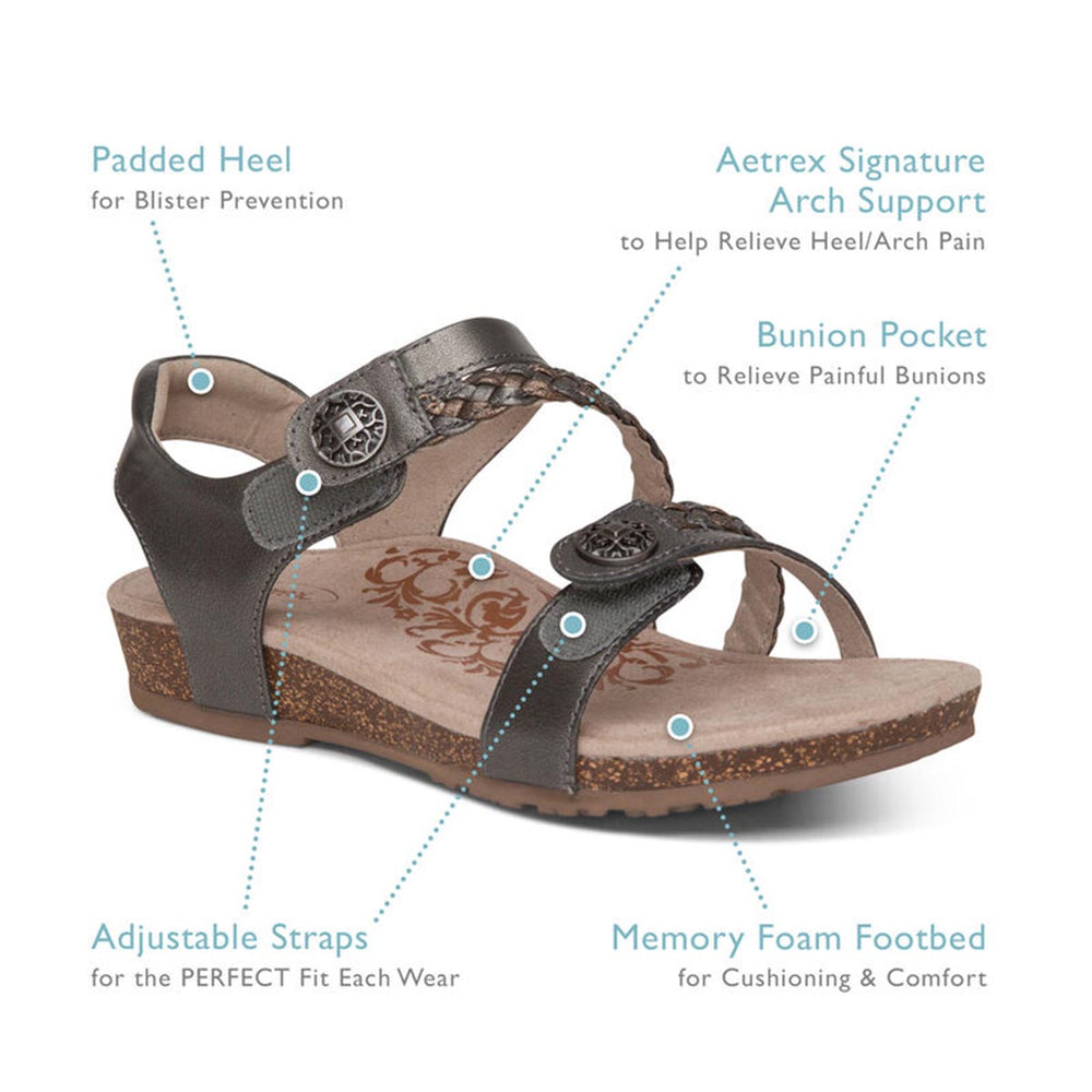 Aetrex Jillian Women's Braided Quarter Strap Sandal – Navy