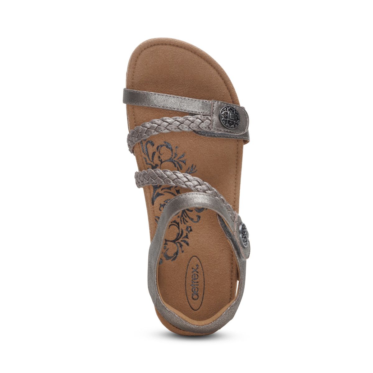 Aetrex Jillian Women's Braided Quarter Strap Sandal – Brushed Silver