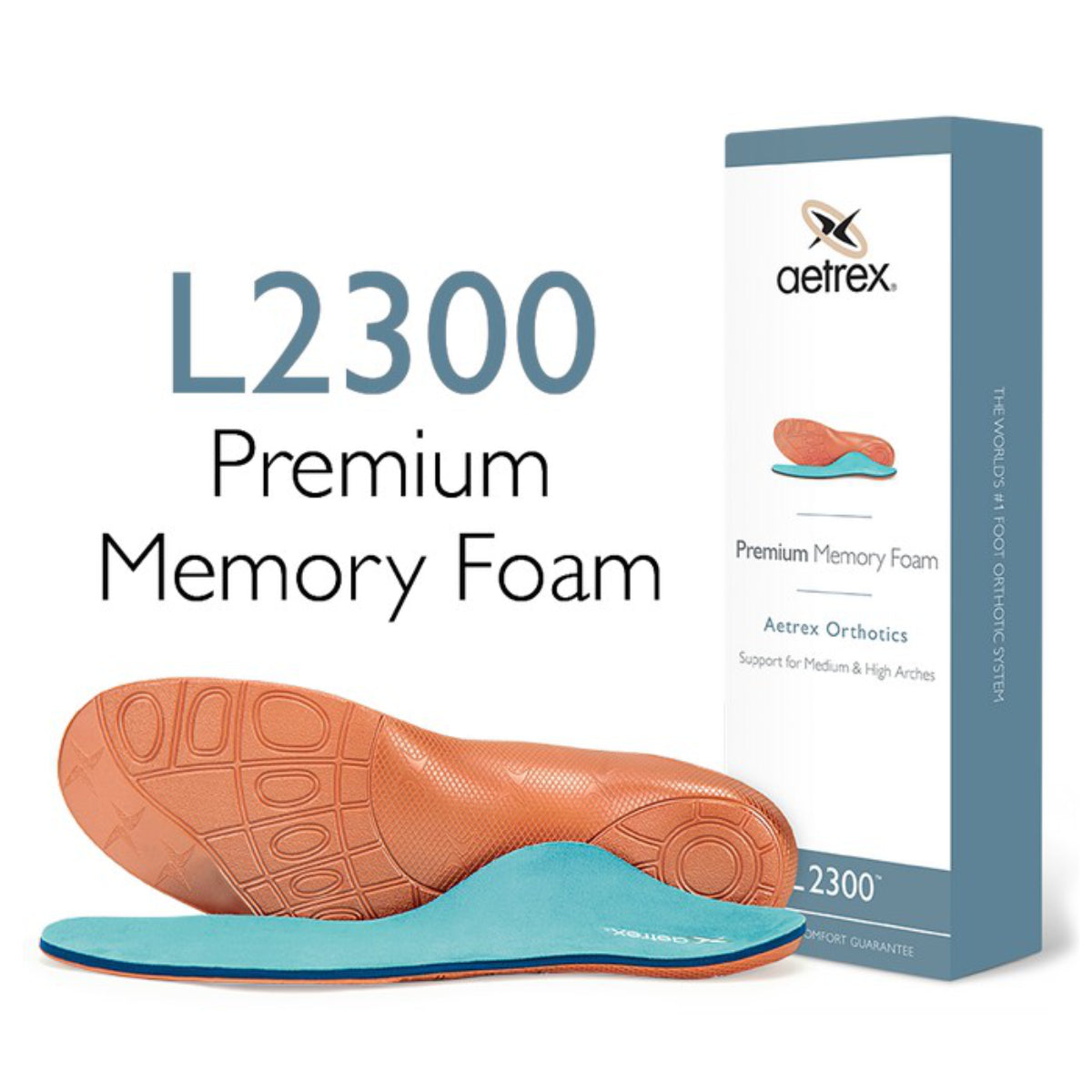 Men’s Aetrex Premium MFO Orthotic with sleek copper-brown antimicrobial microfiber top, enhanced forefoot memory foam padding, deep heel cup, and structured arch support for casual shoe comfort.