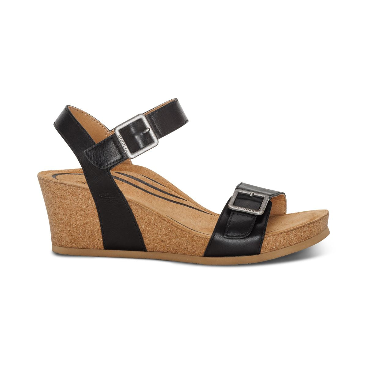 Aetrex Lexa Women's Quarter Strap Wedge – Black