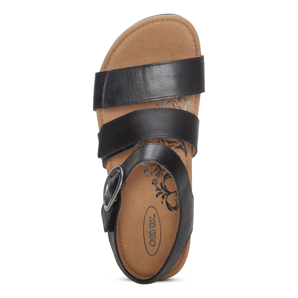 Aetrex Lilly Women's Adjustable Quarter Strap Sandal – Black
