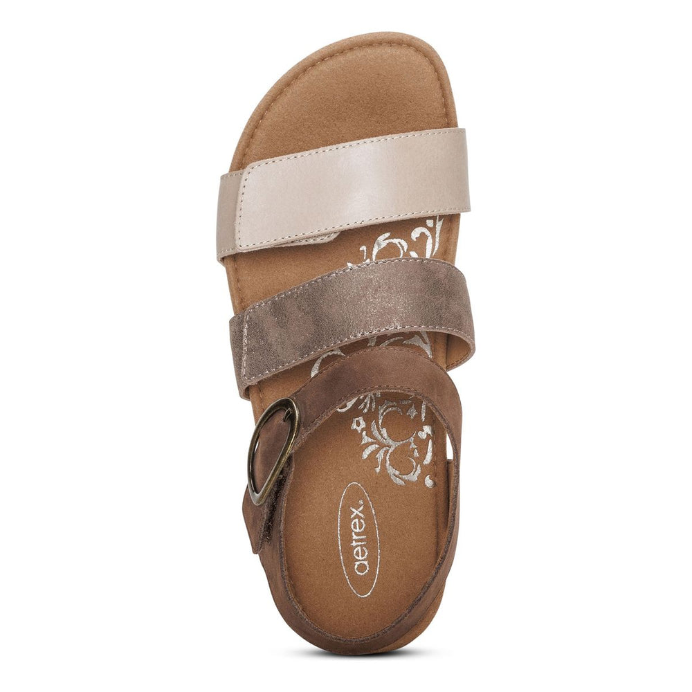 Aetrex Lilly Women's Adjustable Quarter Strap Sandal – Taupe