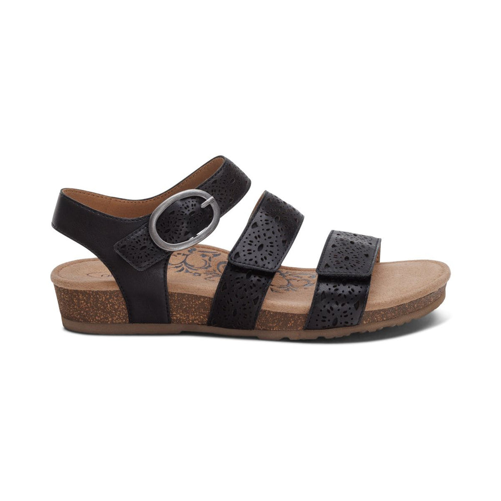 Aetrex Lilly Women's Quarter Strap Cutout Sandal – Black