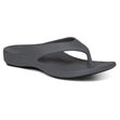 Grey EVA foam flip-flop with contoured heel, soft toe post, and textured footbed. Designed with built-in arch support and dual-density sole for shock-absorbing comfort and water-friendly wear. Style #L3100W