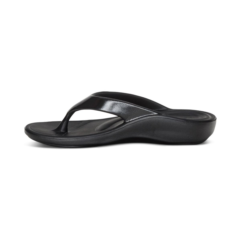 Aetrex Maui Women's Orthotic Flips – Black Gloss