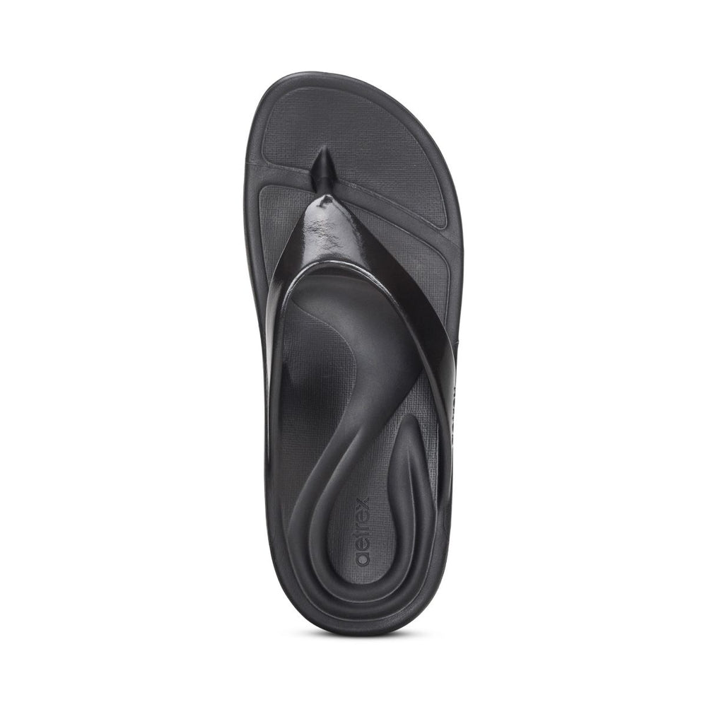 Aetrex Maui Women's Orthotic Flips – Black Gloss