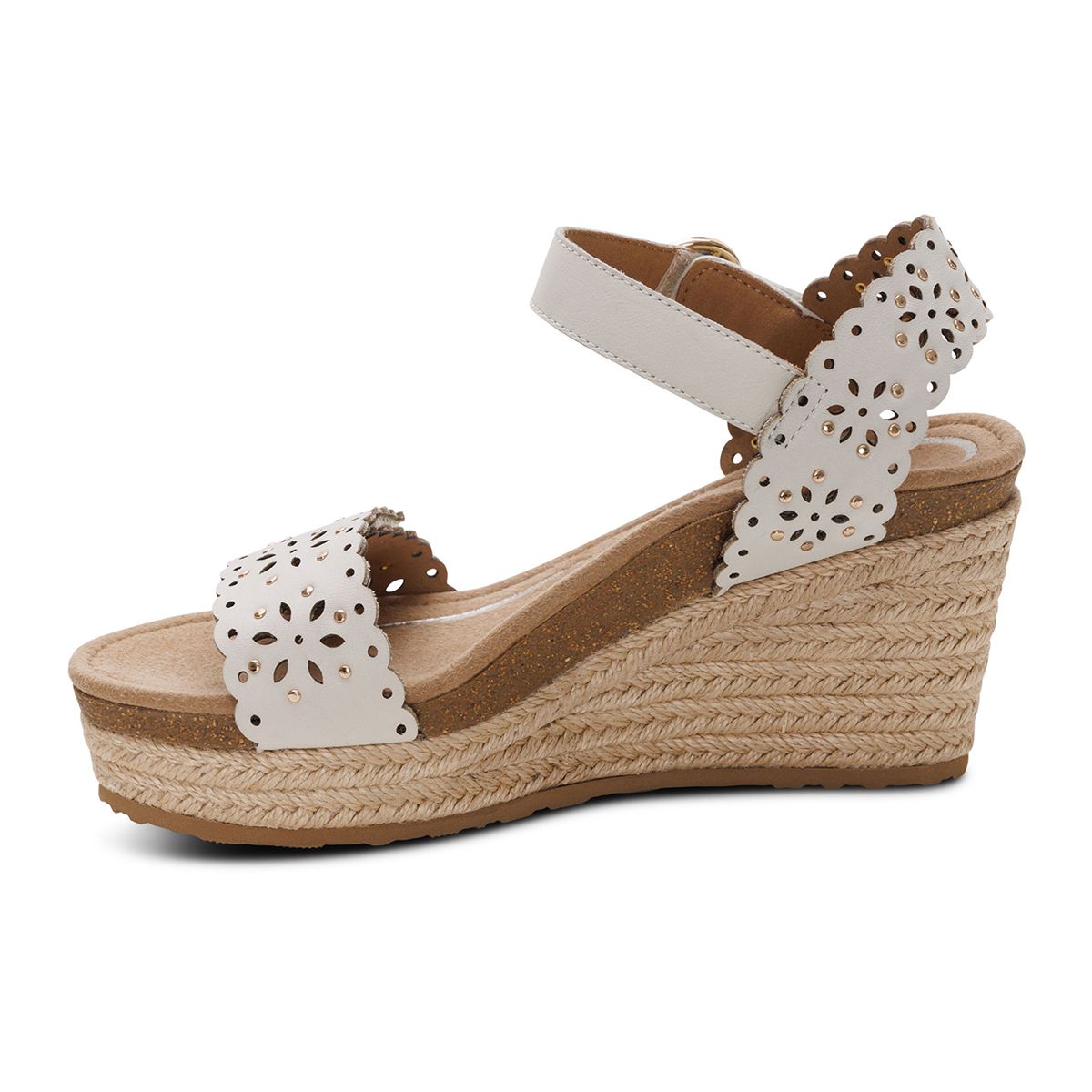 Aetrex Sydney Women's Quarter Strap Espadrille Wedge – Ivory