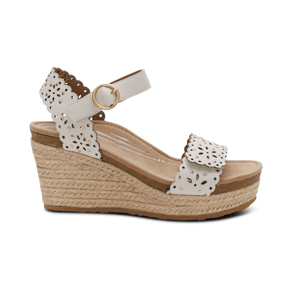 Aetrex Sydney Women's Quarter Strap Espadrille Wedge – Ivory