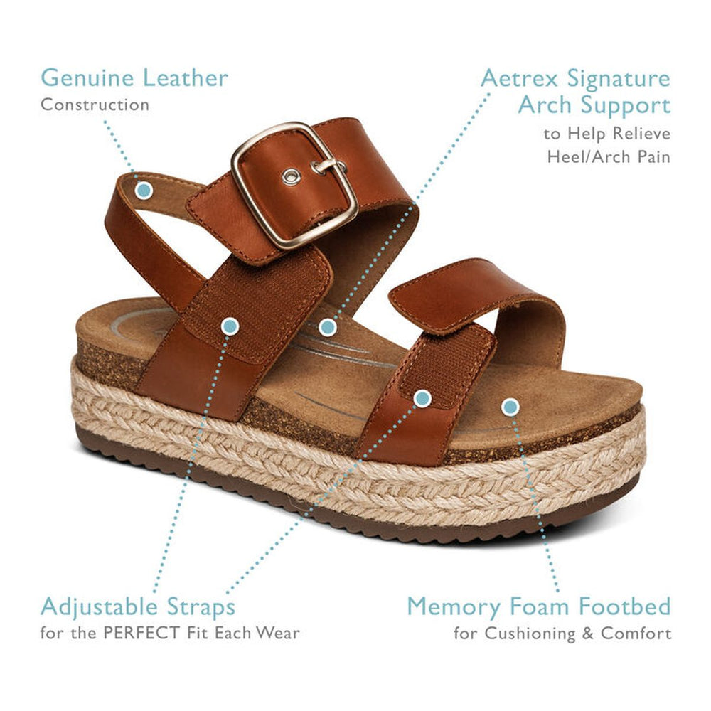 Aetrex Vania Women's Arch Support Platform Sandal – Cognac