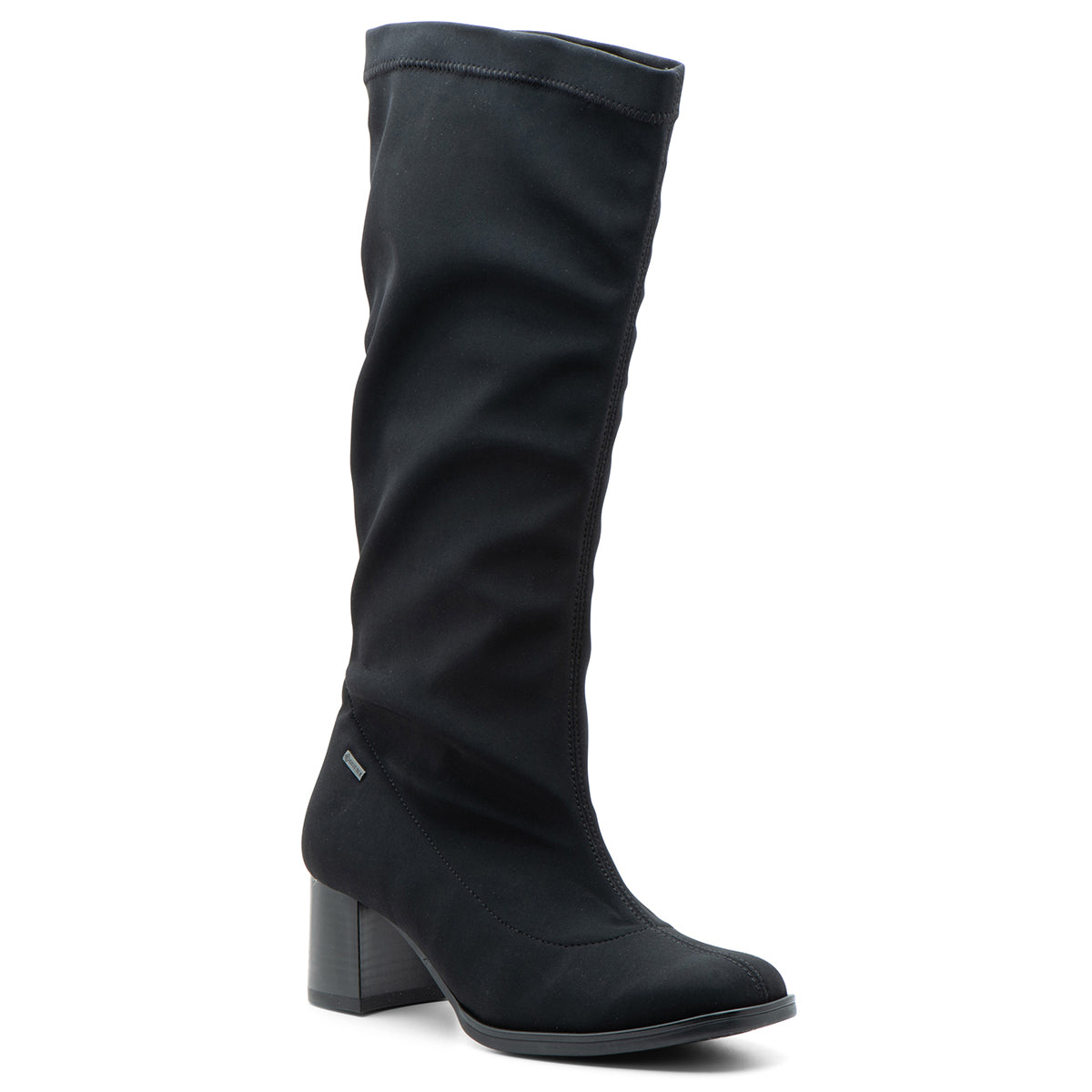 Black mid-height boot with a sleek black upper and concealed GORE-TEX waterproof membrane, featuring a removable insole and traction-ready outsole. Style #22308-01