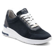 Women’s lace‑up sneaker in black stretch textile with rounded toe, cushioned footbed, and lightweight rubber sole. Features a flexible, supportive design for comfortable everyday wear. Style #38407-02