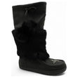Black Arctic Mukluk 16 women's winter boot with genuine rabbit fur, leather tie top, and hand beadwork detail on the vamp. AMUK-16.