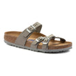 Side view of Birkenstock Franca slide sandal for women in Dove Gray oiled leather with EVA outsole.