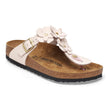 Birkenstock Gizeh Flowers  Leather toe thong sandal in Light Rose—floral leather upper, contoured cork footbed, and a soft suede lining for all-day support. Available at Walking On a Cloud