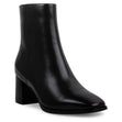 Blondo black leather waterproof ankle boot with block heel and square toe. Style #B7536