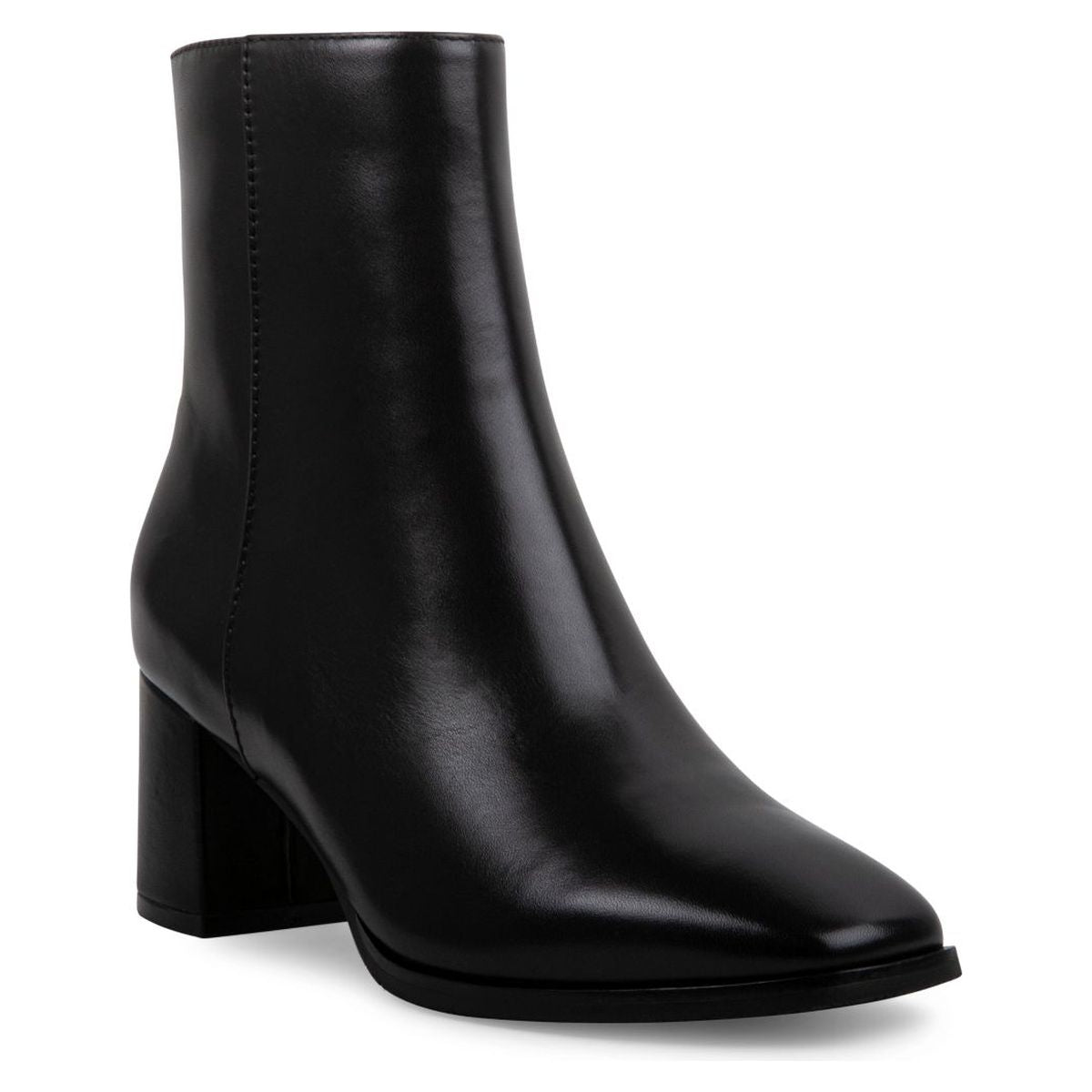 Blondo black leather waterproof ankle boot with block heel and square toe. Style #B7536