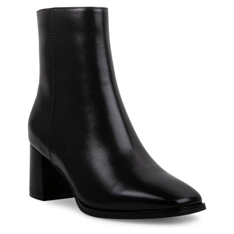 Blondo black leather waterproof ankle boot with block heel and square toe. Style #B7536