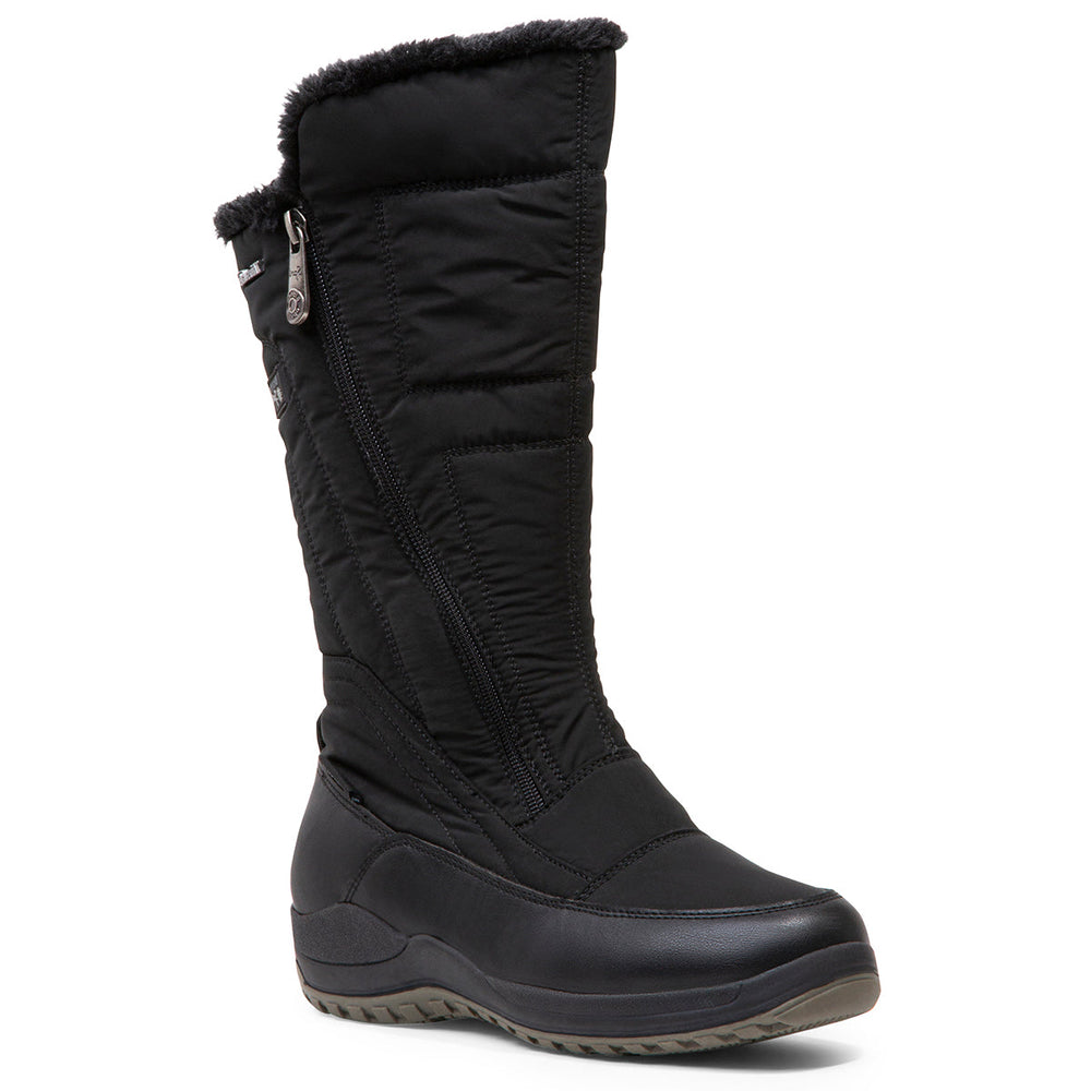 A black, waterproof winter boot in Extra Wide featuring inside and outside zippers. Blondo Purdy Winter boot for Women. 