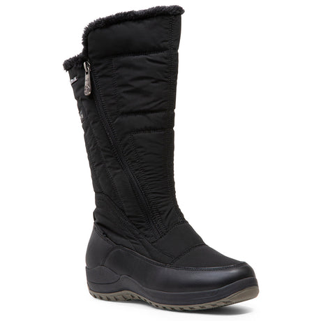 A black, waterproof winter boot in Extra Wide featuring inside and outside zippers. Blondo Purdy Winter boot for Women. 
