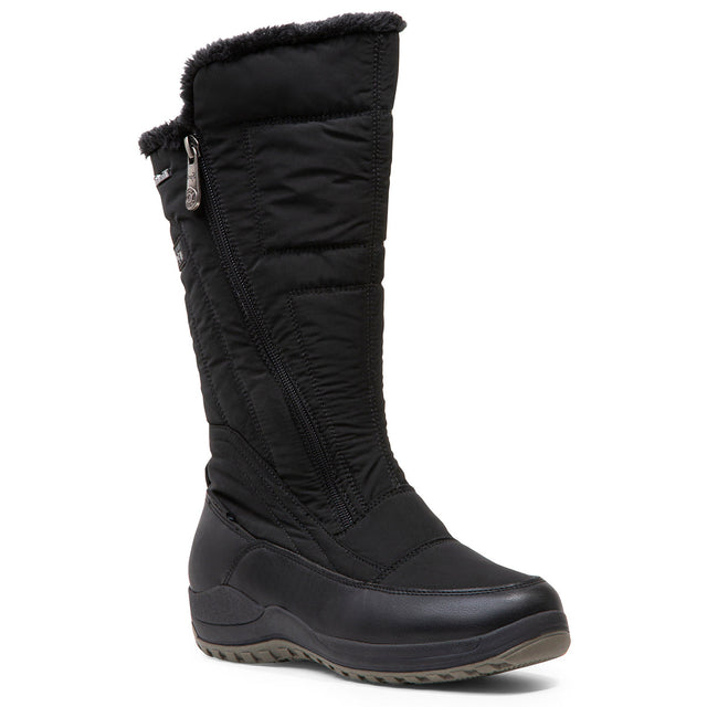 A black, waterproof winter boot in Extra Wide featuring inside and outside zippers. Blondo Purdy Winter boot for Women. 