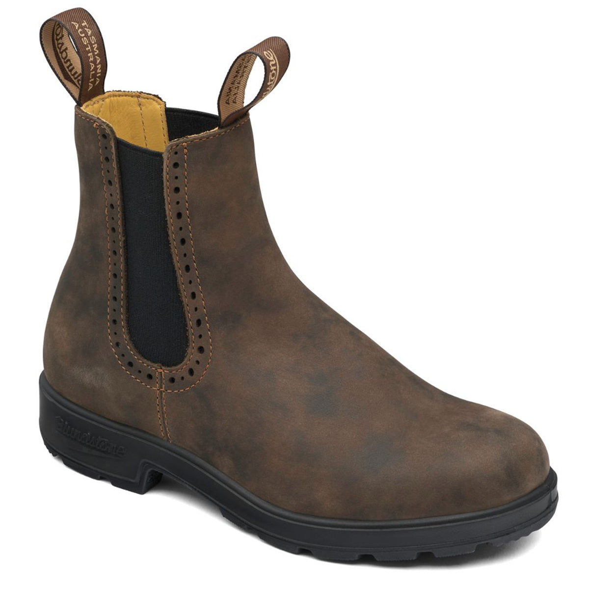Blundstone 1351 women’s high-top Chelsea boot in rustic brown leather featuring a higher cut for ankle support, elastic side panels, and rugged yet stylish design. Style #1351