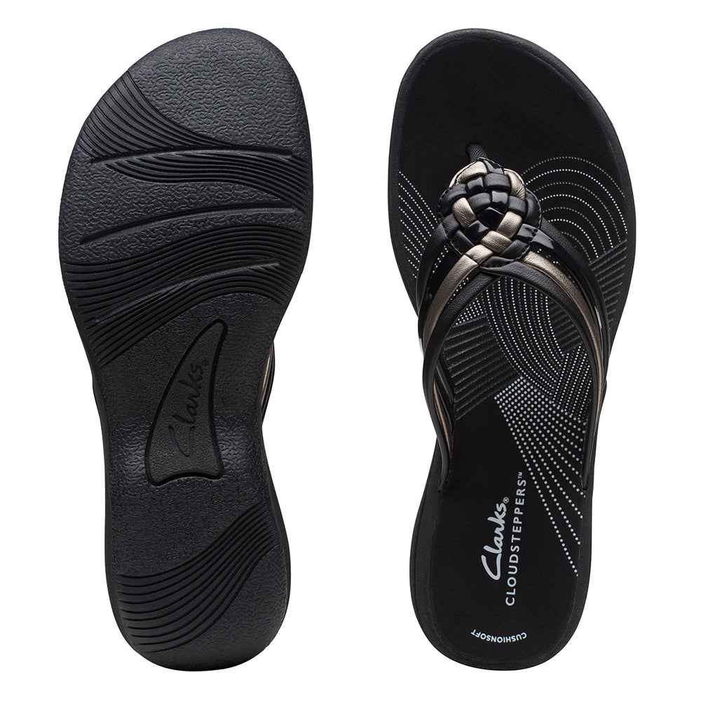 Clarks Breeze Coral Pat Women's Thong Sandals in Black