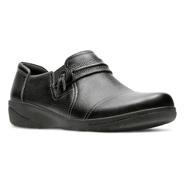 Clarks Cheyn Madi Women's Slip on Shjoes in Black, Leather shoes decorative strap. Style #26128930