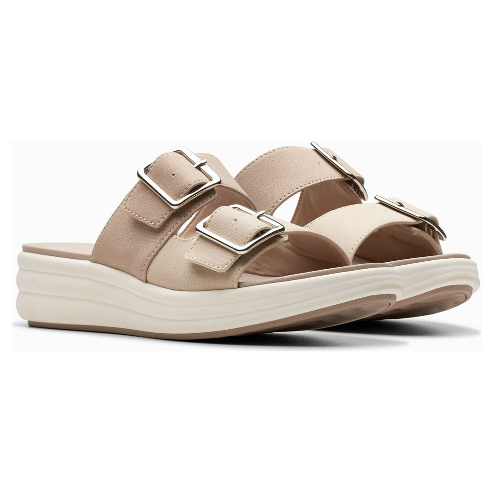 Clarks Women's Drift Buckle Wedges in Sand, All day comfort flip flops sandles.  Style #26177849