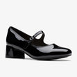 Clarks Women's Iridessa Rae in Black Patent Block Heel Shoe for all day comfort