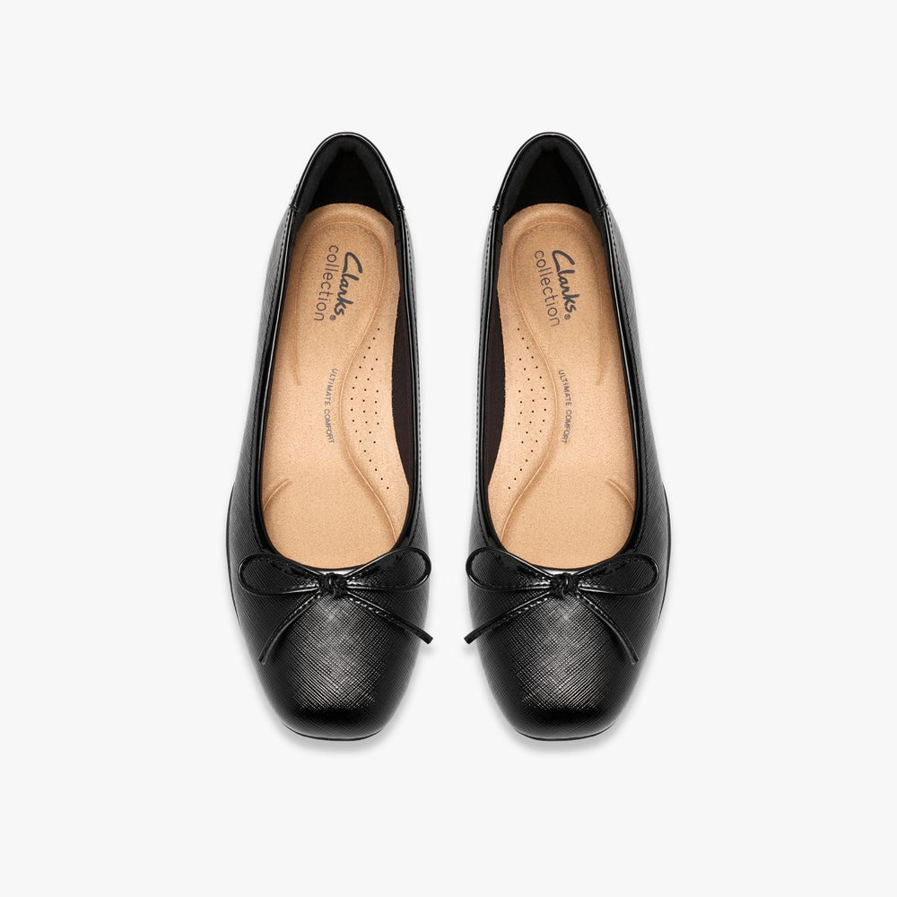 Clarks Jazmynn Bow Women's Leather Ballerina Slip-Ons - Black