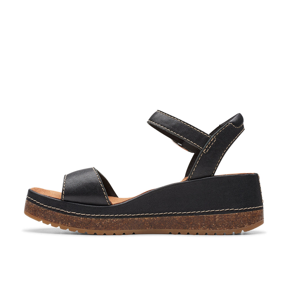 Clarks Kassanda Lily Women's Wedge Sandal – Black Leather
