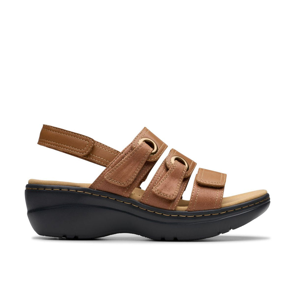 Clarks Merliah 2 Bali Women's Sandals in Tan, strappy wedge summer shoes. Style #26181718