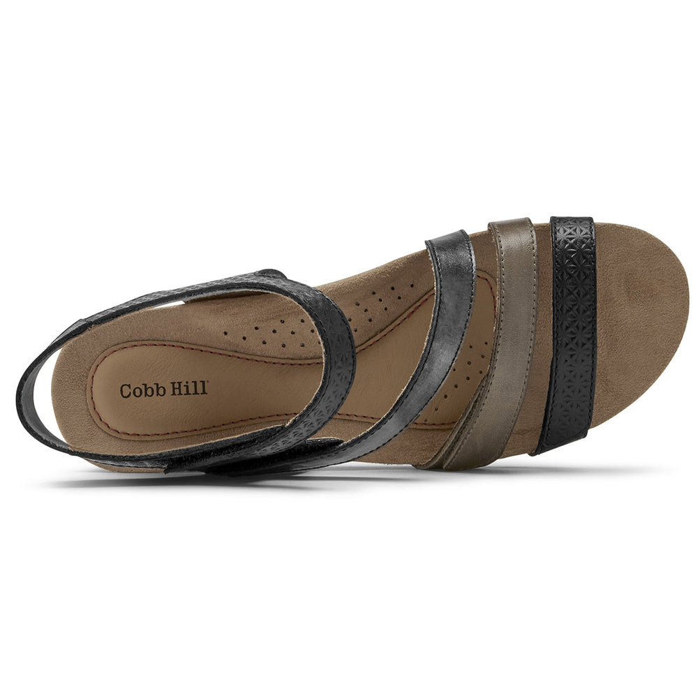 Cobb Hill Hollywood 4-Strap Wedge Sandal – Women's Black Leather