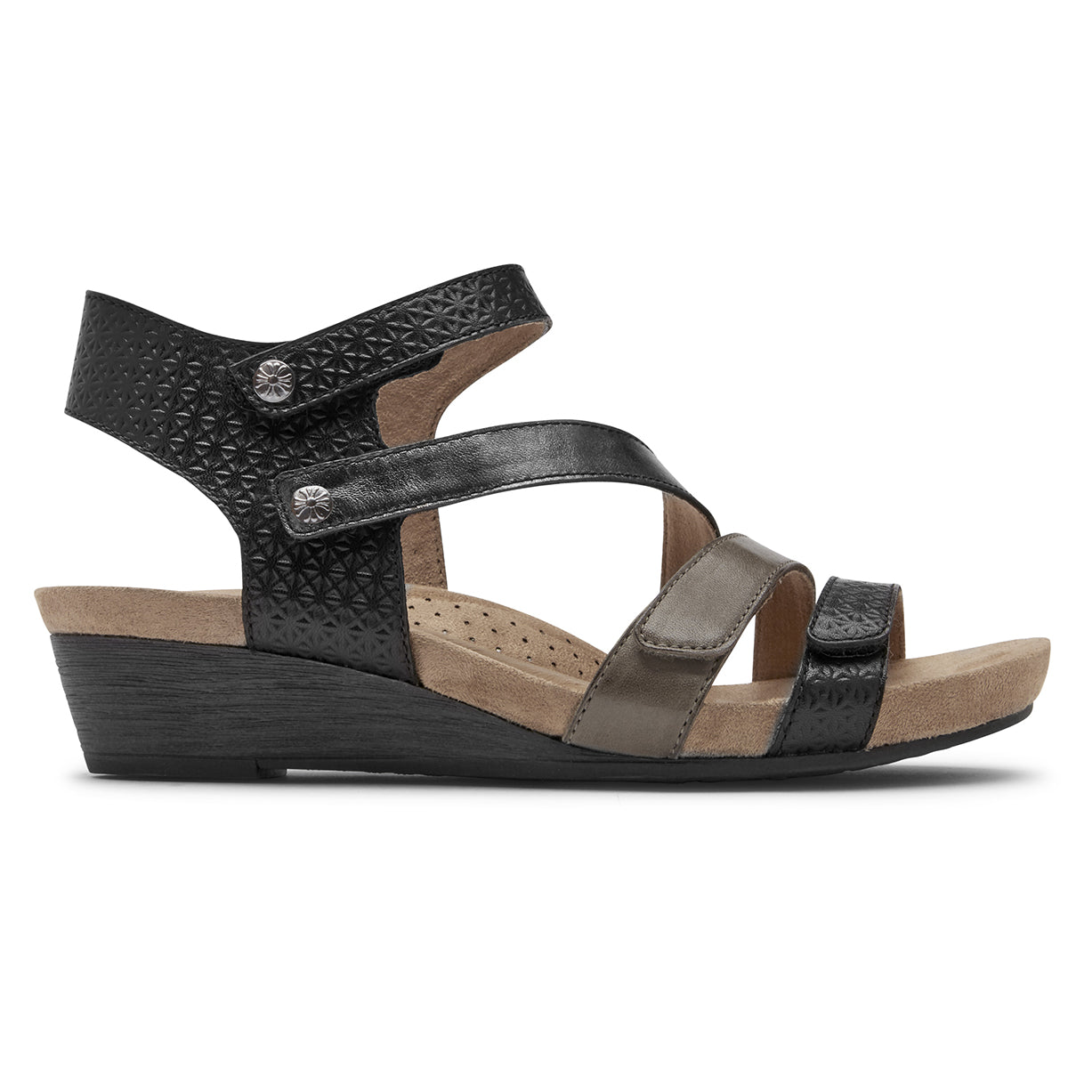 Cobb Hill Hollywood 4-Strap Wedge Sandal – Women's Black Leather