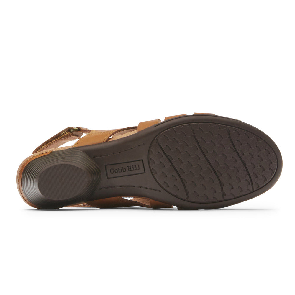 Cobb Hill Laurel Woven Sandal – Women's Tan Leather (Wide)