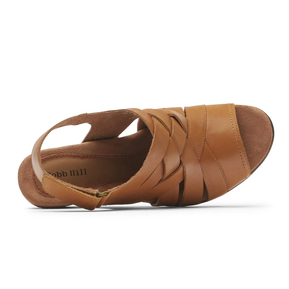 Cobb Hill Laurel Woven Sandal – Women's Tan Leather (Wide)