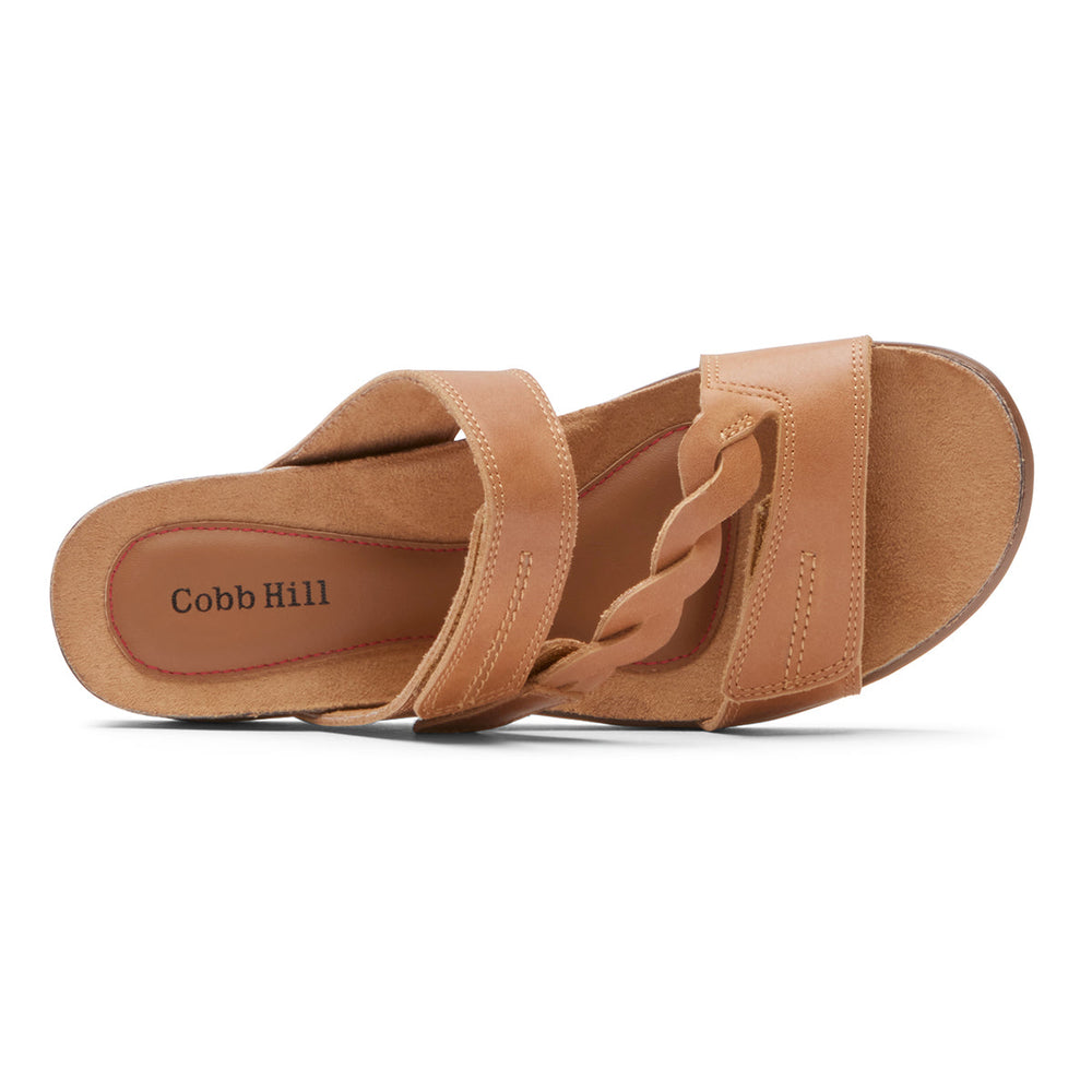 Cobb Hill May Slide Sandal – Women's Tan Leather (Wide)