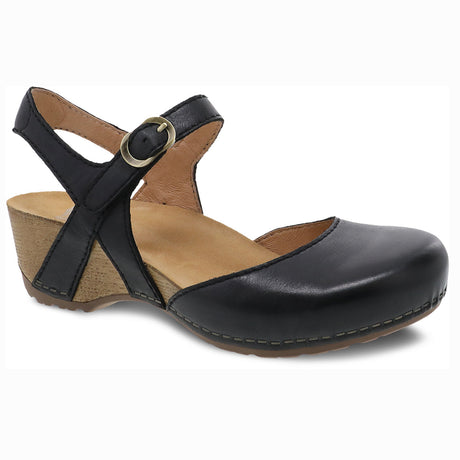 Dansko Tiffani Black Milled Burnished Mary Jane Women's Sandal, Leather upper, comfortable buckle closure