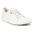 ECCO Soft 7 women’s sneaker in white leather with long laces, low-top design, cushioned insole, and textured rubber sole for a clean, modern look.

Style #43000309