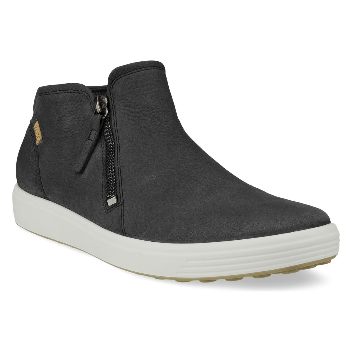 ECCO Soft 7 women’s black nubuck bootie with side zipper, low-profile cushioned outsole, and modern ankle-high silhouette for sleek everyday wear.

Style #43024331
