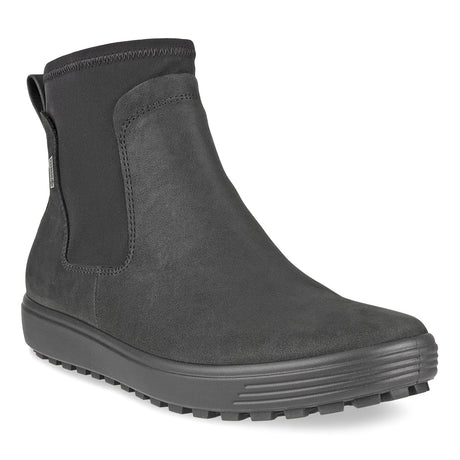 ECCO Soft 7 Tred women’s black oiled nubuck Chelsea boot with side goring, inside zipper, waterproof Gore-Tex lining, and lugged outsole for rugged, stylish comfort.

Style #45046301