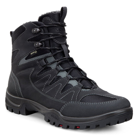 Men’s mid-cut hiking boot with black synthetic mesh upper, rugged sole, waterproof GORE-TEX lining, and reinforced toe for high-performance trail use. Style #81117401