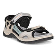 Women’s open-toe ECCO Offroad sandal in Multicolour Sage beige leather with three adjustable straps, rugged tread outsole, and soft neoprene lining for comfort and grip. Style #82208308
