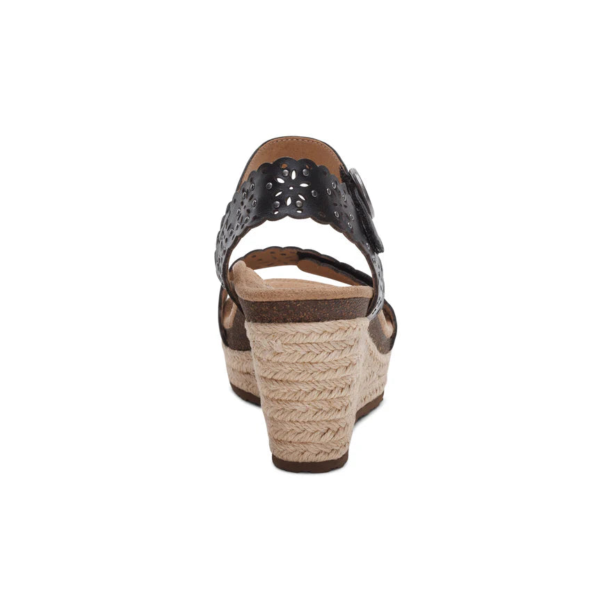 Aetrex Sydney Women's Quarter Strap Espadrille Wedge – Black
