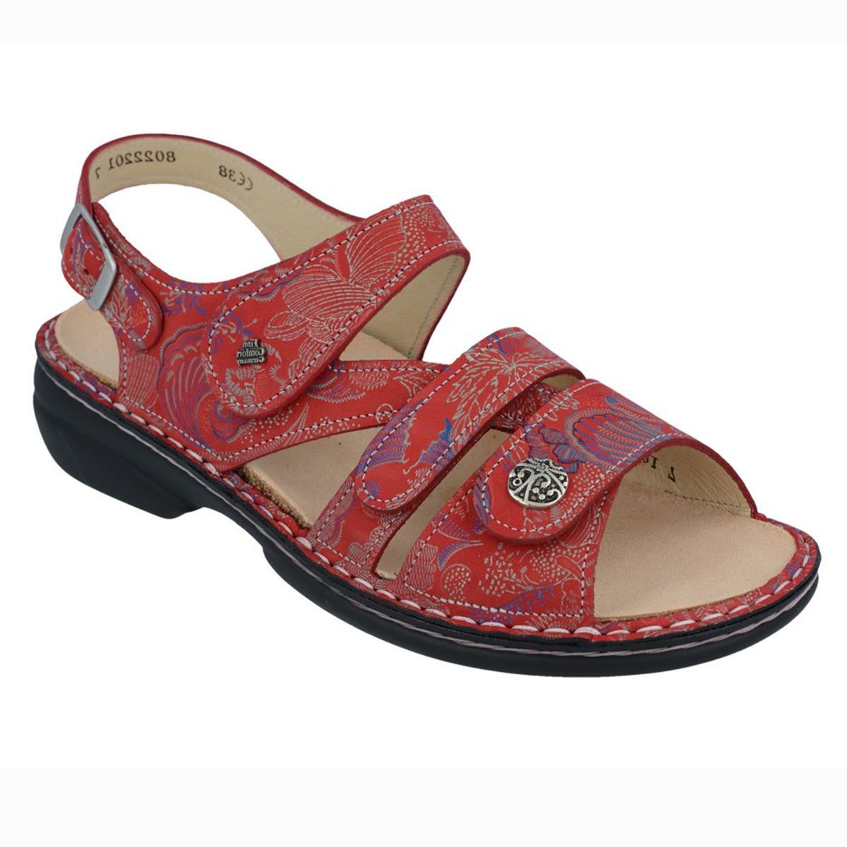 Gomera Fully Adjustable Sandal with Removable Footbed in Shibu Red pattern. 