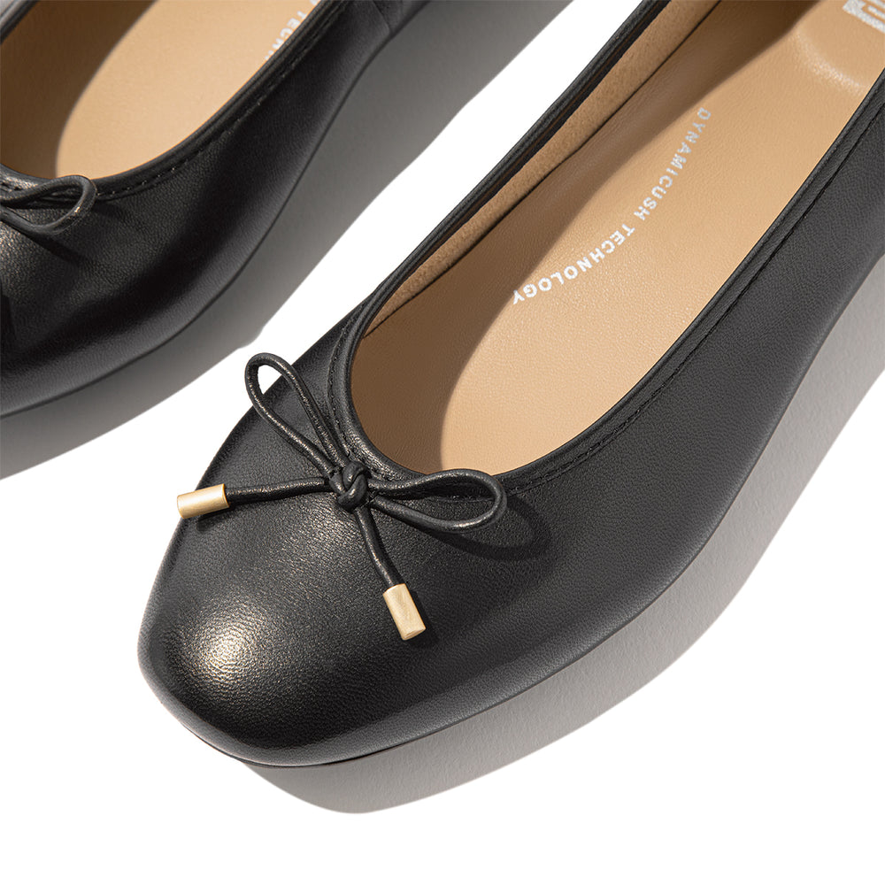 FitFlop Delicato Bow Women's Leather Flats – Black