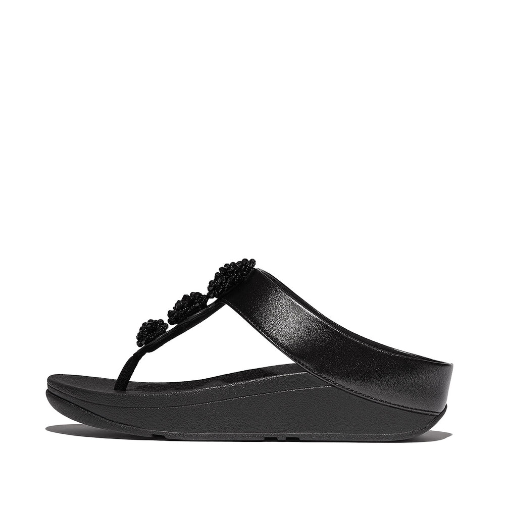 FitFlop Fino Women's Leather Toe Thong Sandals – Black