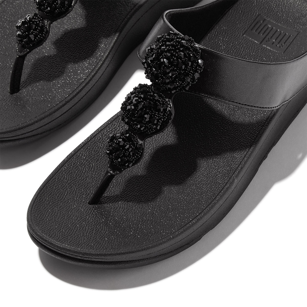 FitFlop Fino Women's Leather Toe Thong Sandals – Black